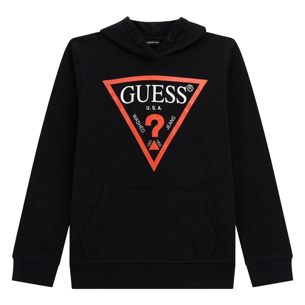 Guess Boys Black Kids Sweatshirts, 7 Y, Logo Print Hoodie