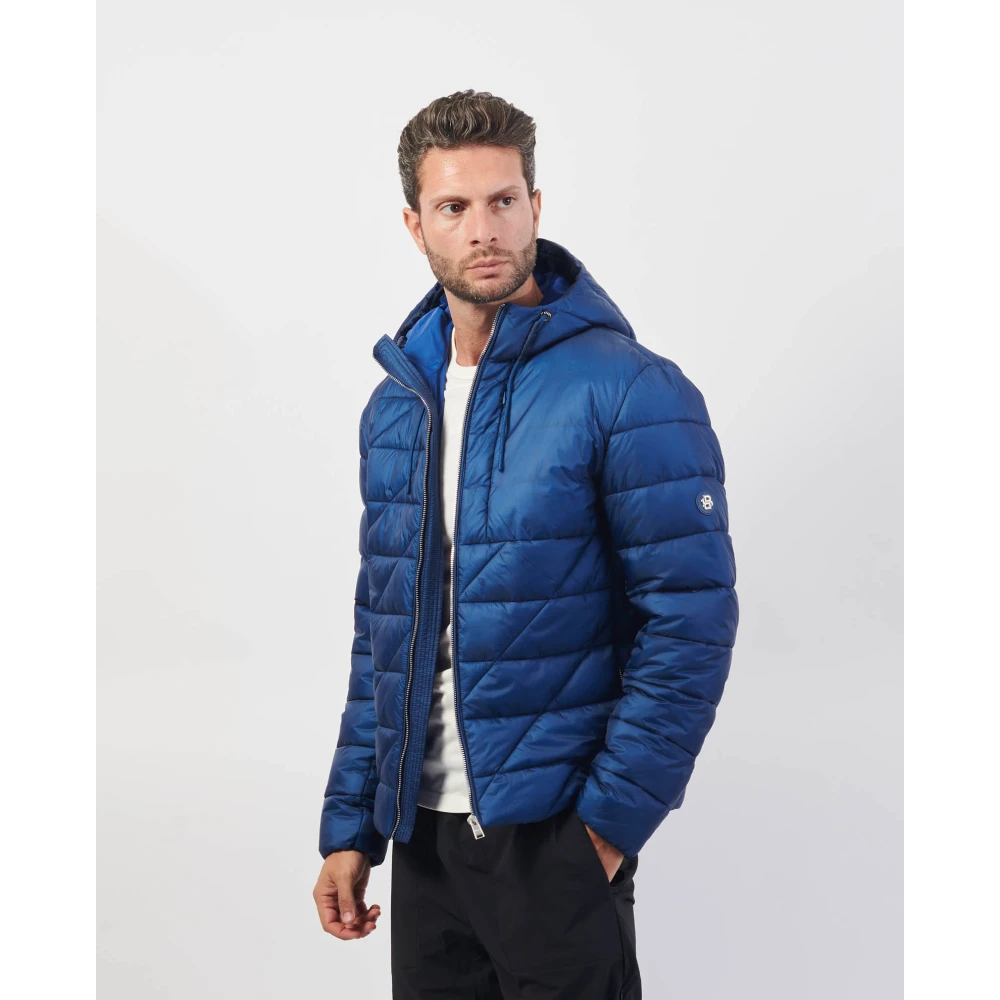 Hugo Boss Blauwe Gewatteerde Waterdichte Jas met Capuchon Blue Heren
