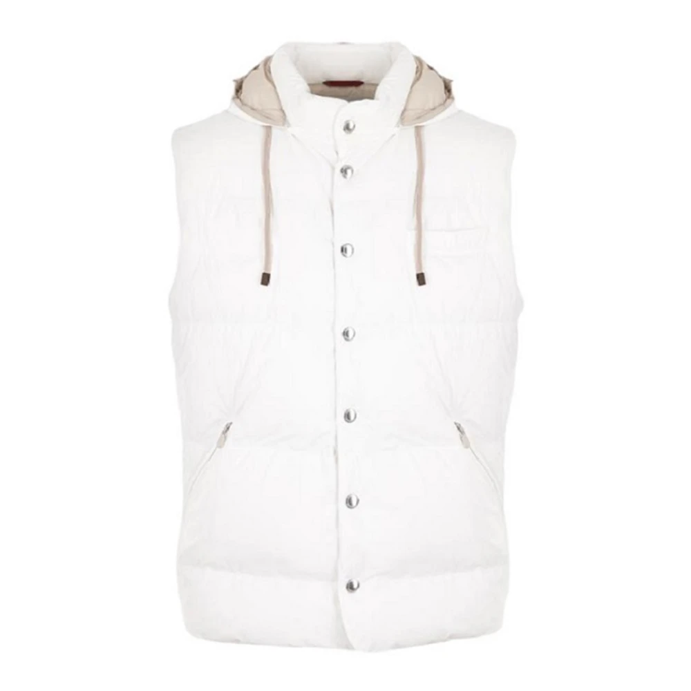 BRUNELLO CUCINELLI Beige Mouwloze Nylon Gewatteerde Jas Beige Heren