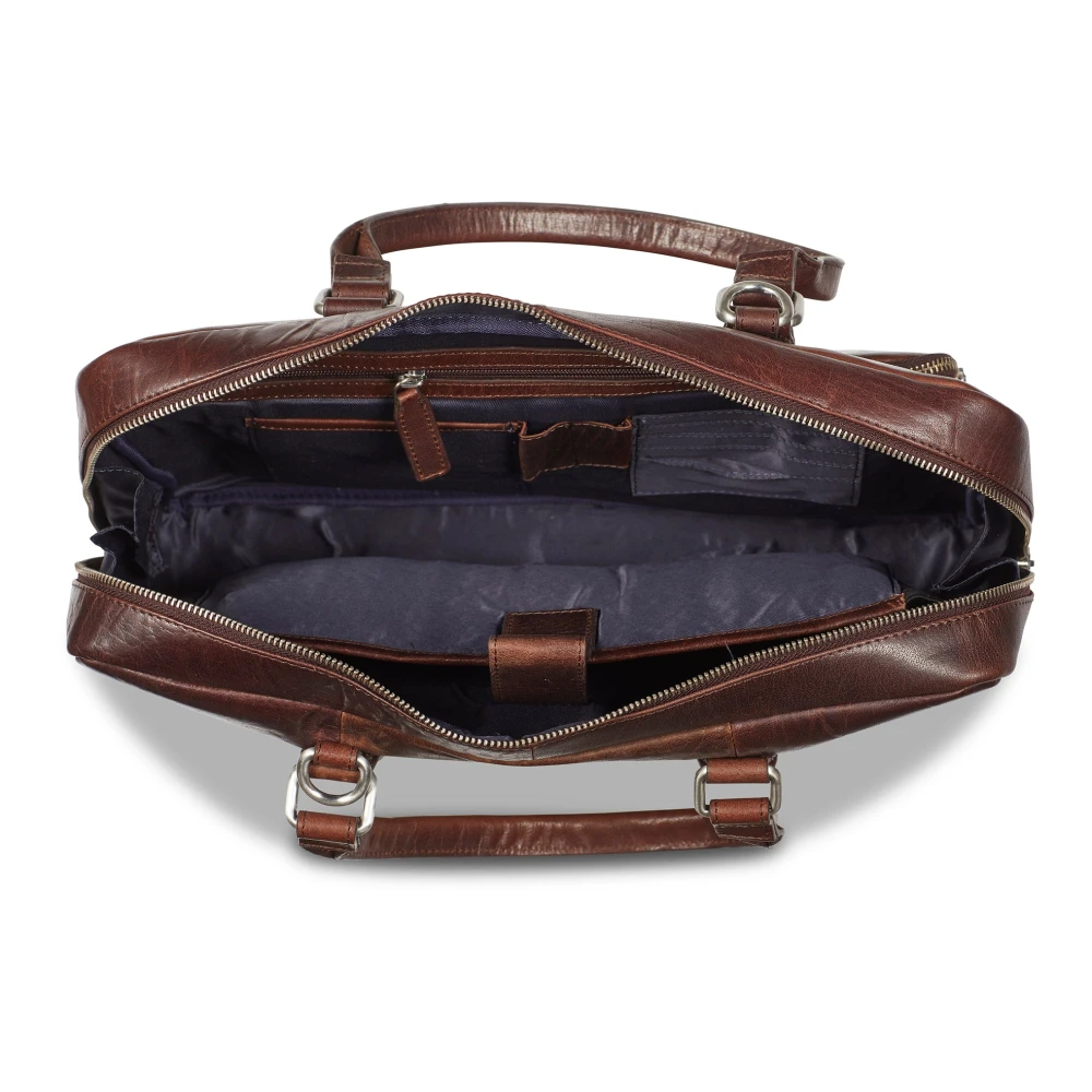 Howard London Donkerbruine leren laptoptas Brown Heren