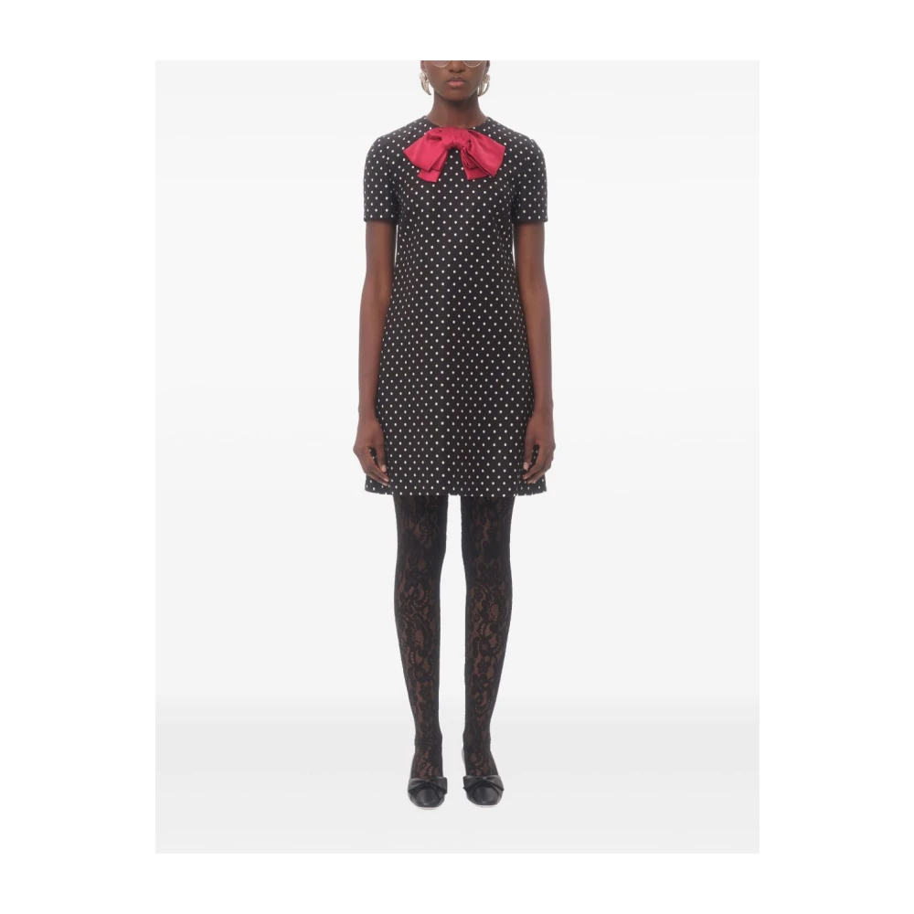 Valentino Zwarte jurk met stippenprint en strikdetail Black Dames