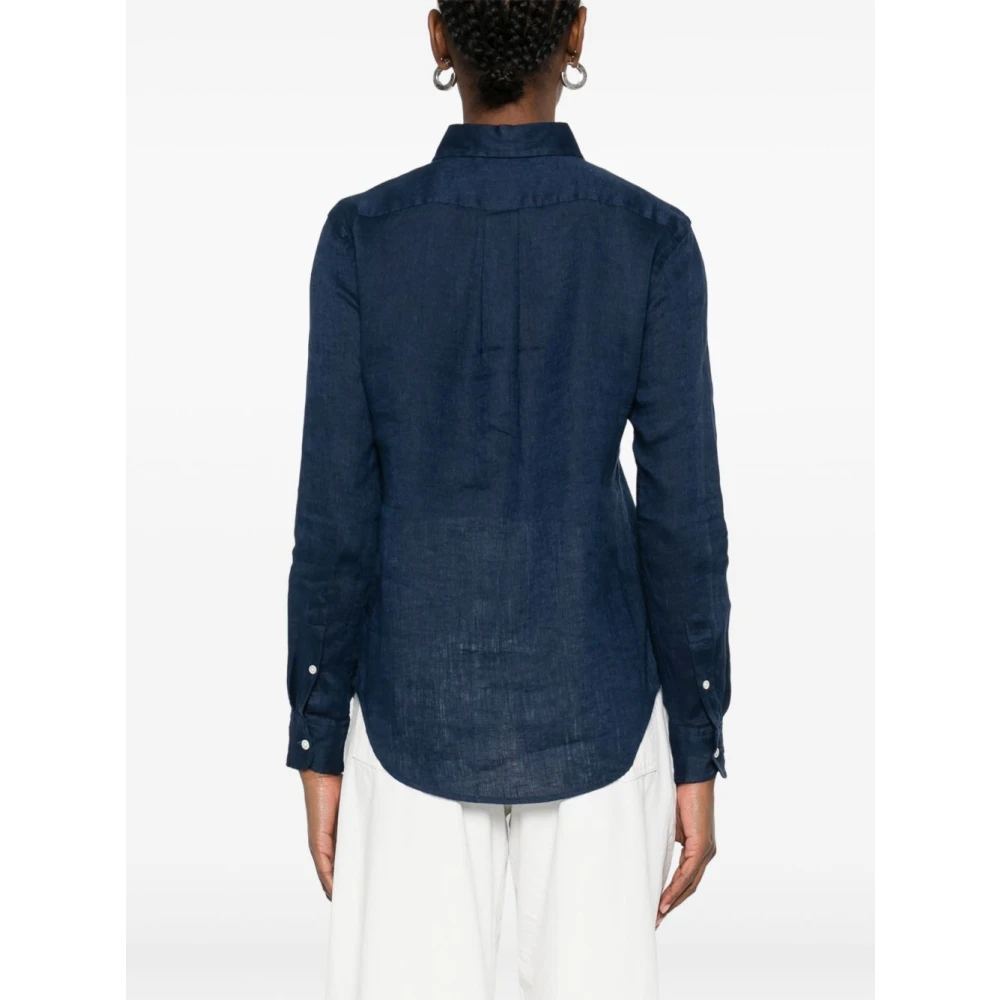 Polo Ralph Lauren Navy Blue Button-Up Shirt met Pony Motif Blue Dames