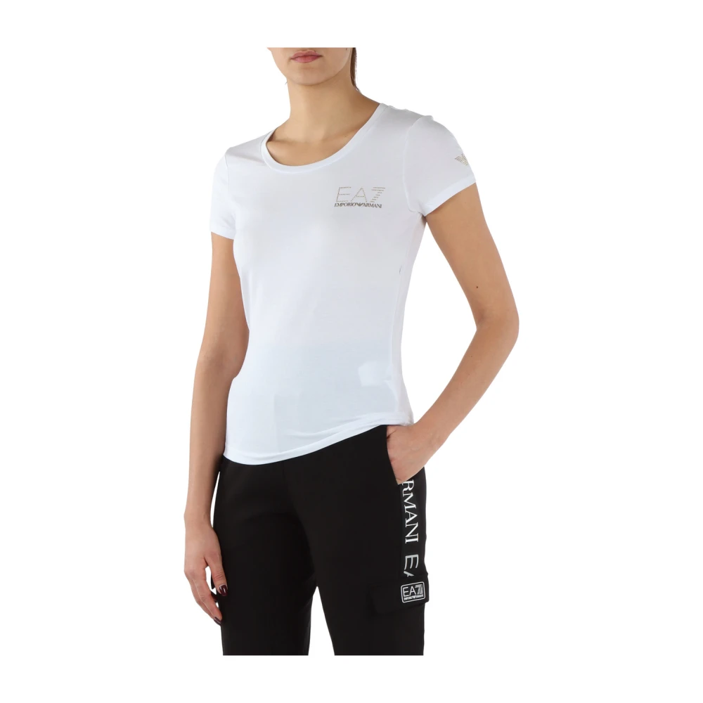 Emporio Armani EA7 Katoenen en Modale T-shirt met Voorlogo White Dames