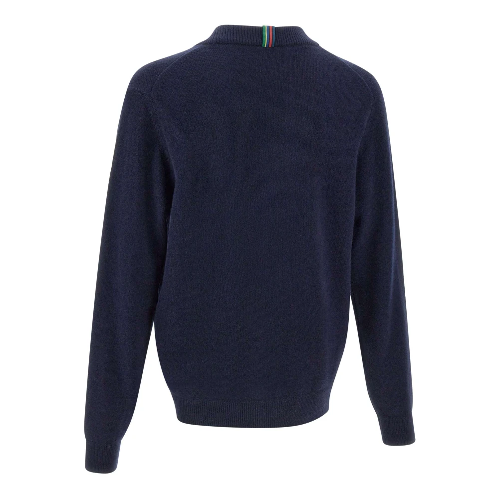 Paul Smith Merino Wol Vest V-Hals Contrasterende Knopen Blue Heren