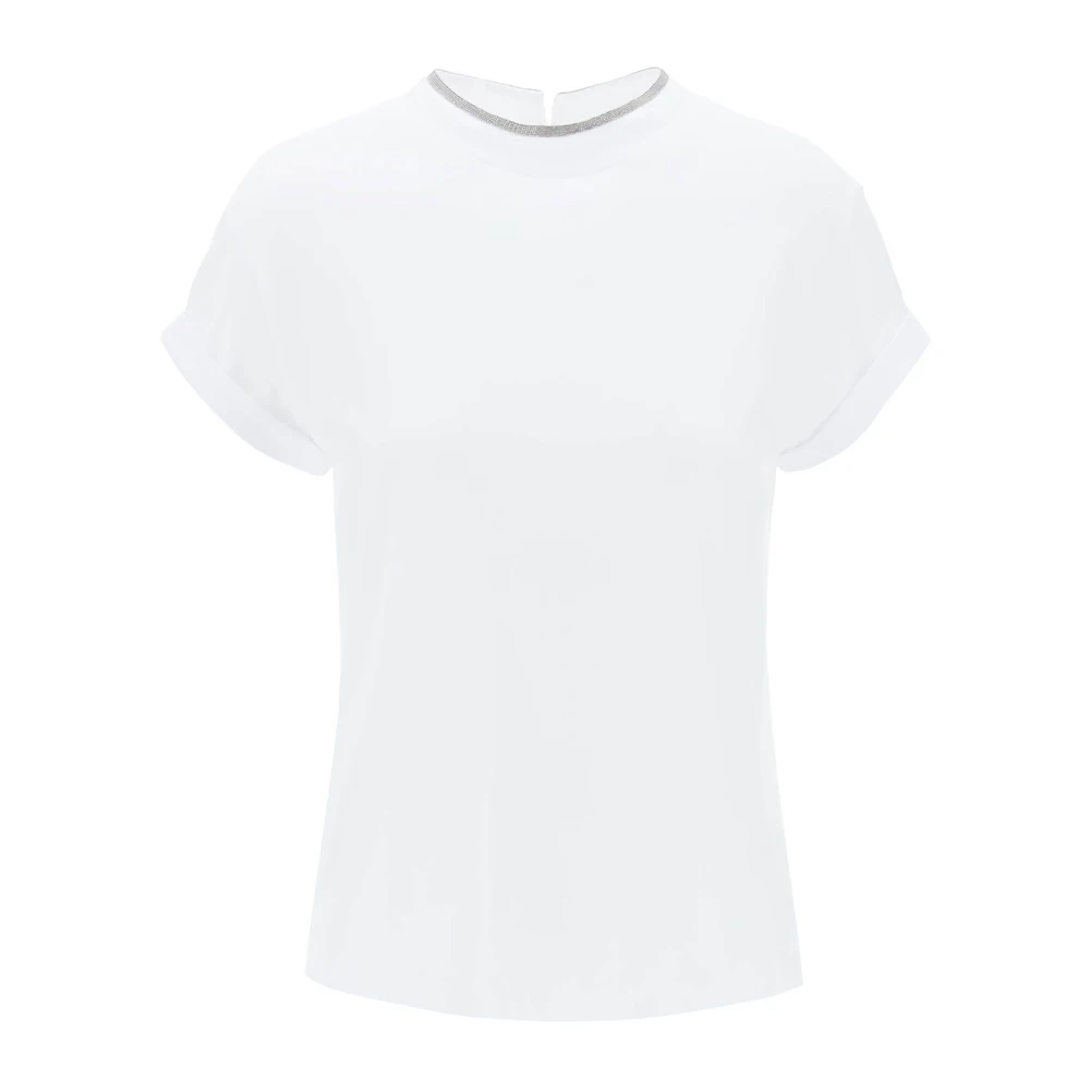 BRUNELLO CUCINELLI Stretch katoenen T-shirt met kostbare kraag White Dames