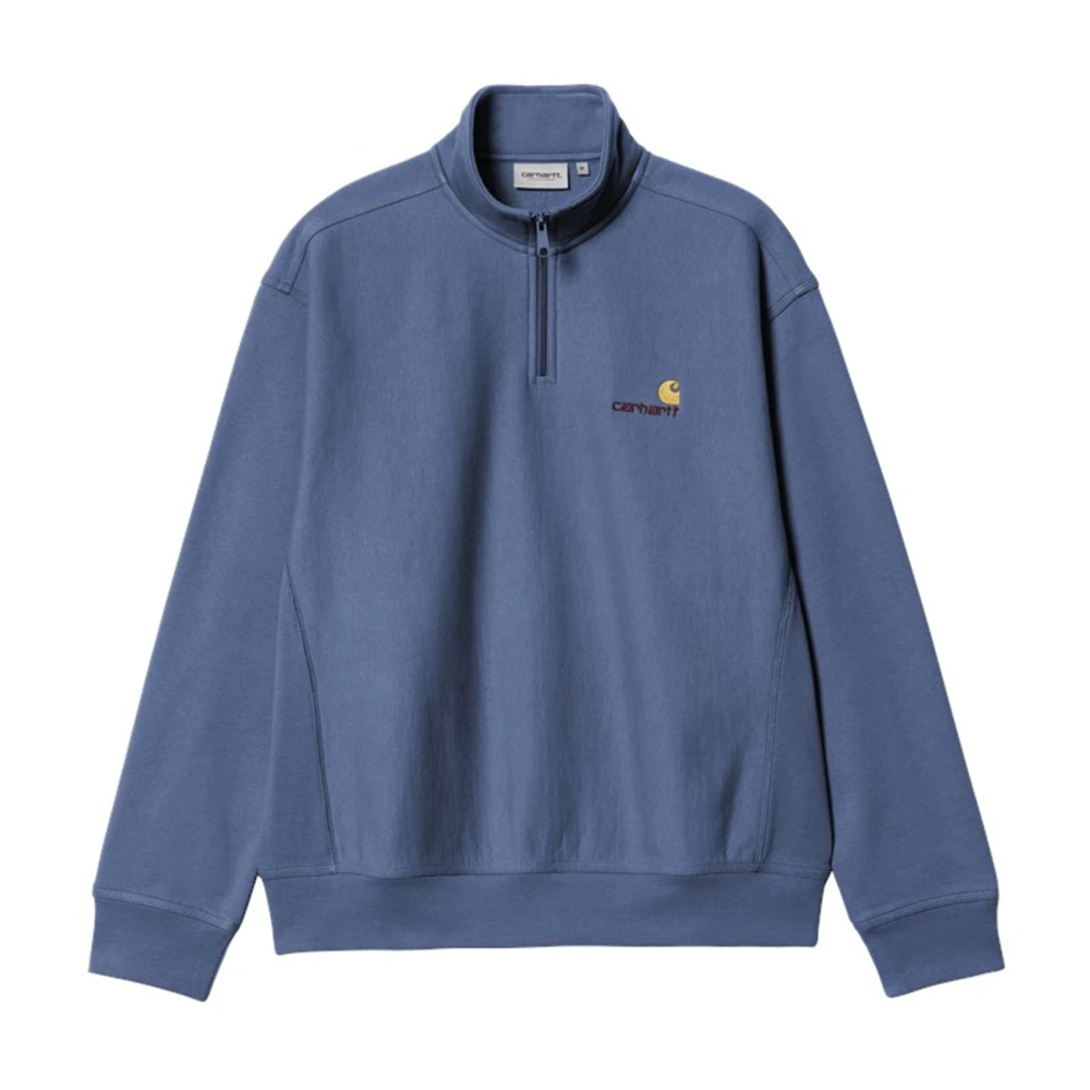 Carhartt Wip Men's Blue Half Zip American Script Sweatshirt - Zip-Throughs - 2XL - Sweatshirts & Hoodies
