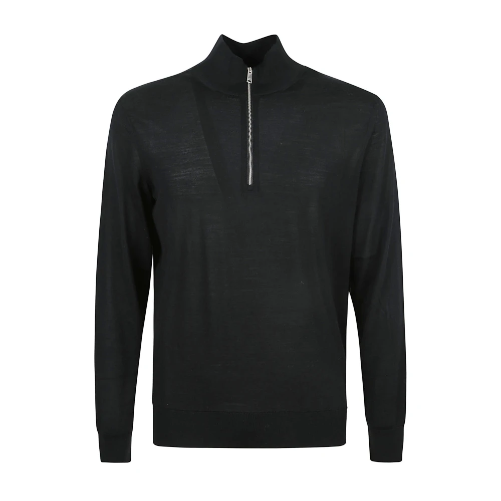 Z Zegna Zwarte Sweater High Performance Zip Mock Black Heren