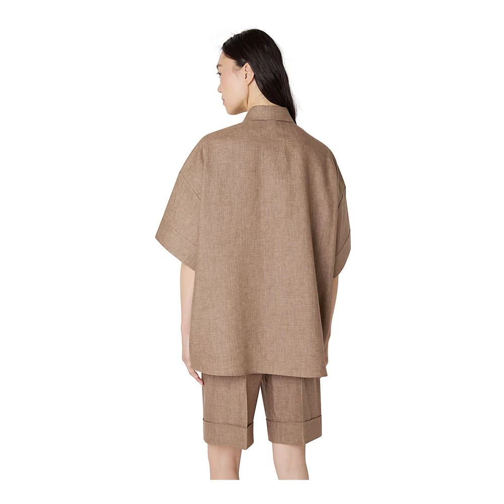 Eleventy Korte Mouw Linnen Kimono Shirt Brown Dames