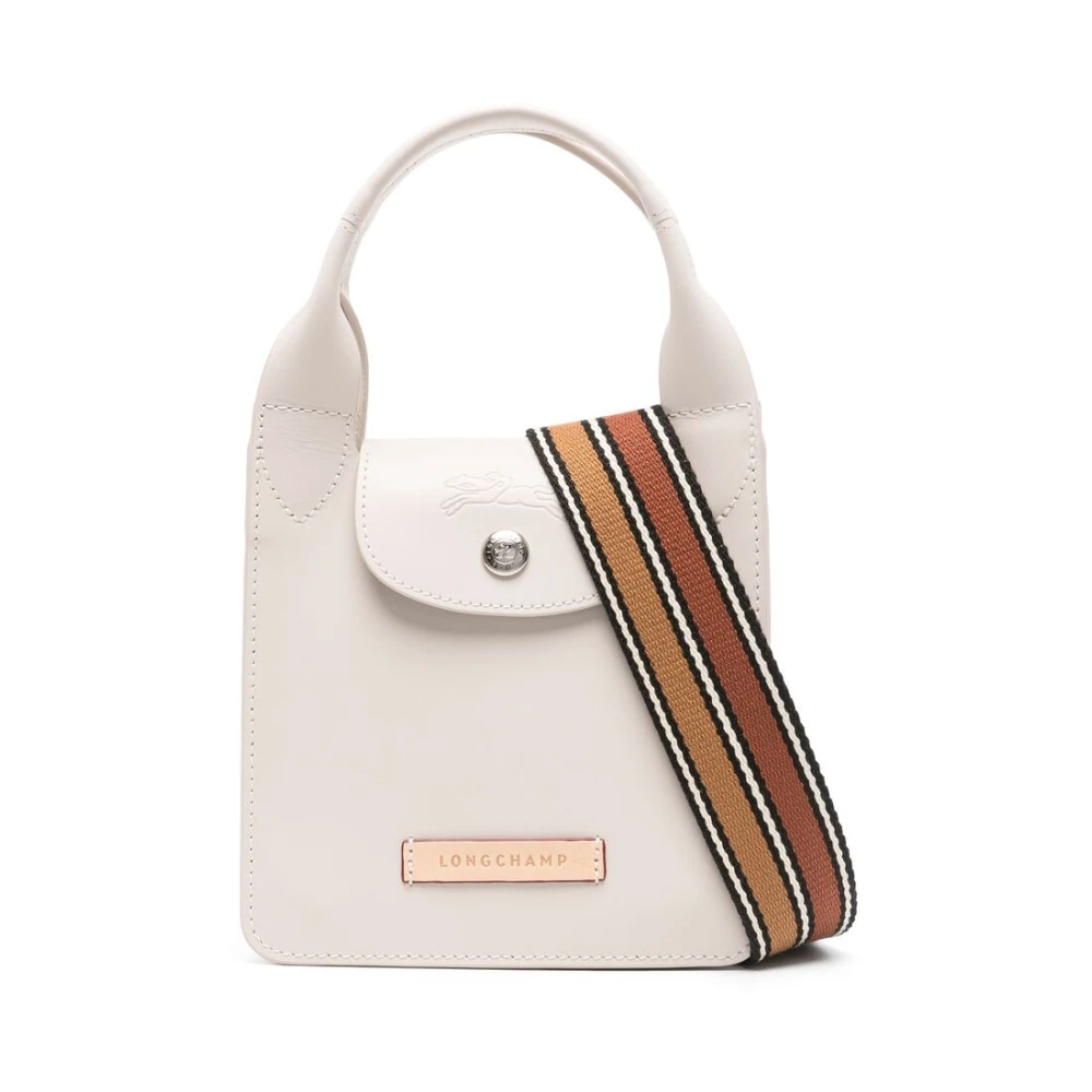 Longchamp Ecru Kalfsleer Foldover Schoudertas Beige Dames