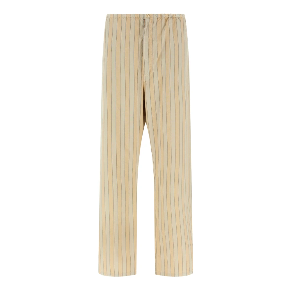 Maison Margiela Men's Beige Striped Cotton Pajama Trousers - Straight Trousers - Xl - Trousers