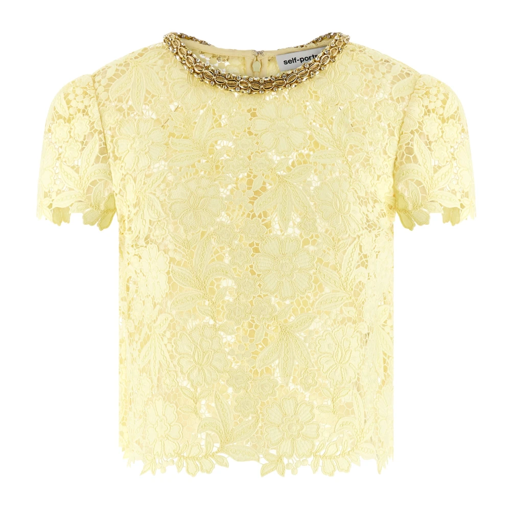Self Portrait Women's Yellow Blouses, Xs, Lace Top