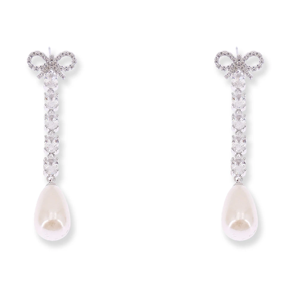 Self Portrait Women's Gray Crystal Bow Pearl Earrings