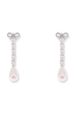 Crystal Bow Pearl Earrings