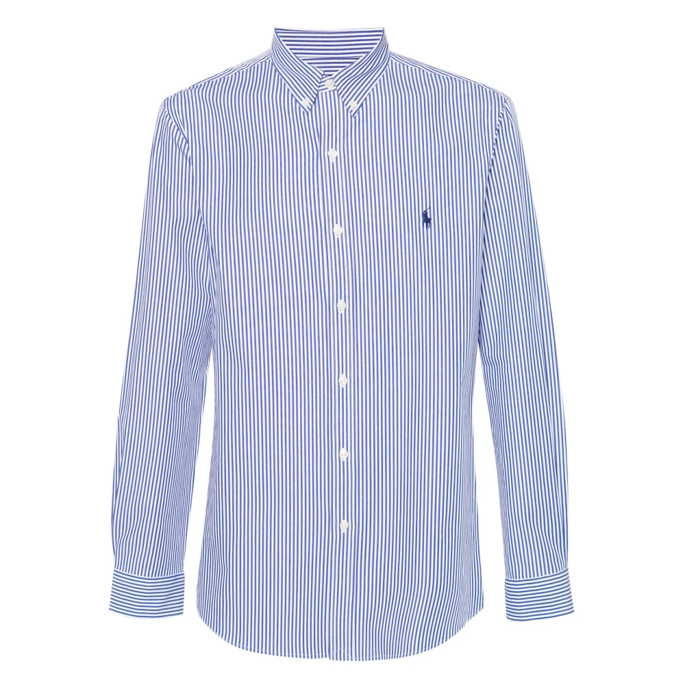 Ralph Lauren Gestreept Button-Down Polo Shirt Blauw Wit Blue Heren
