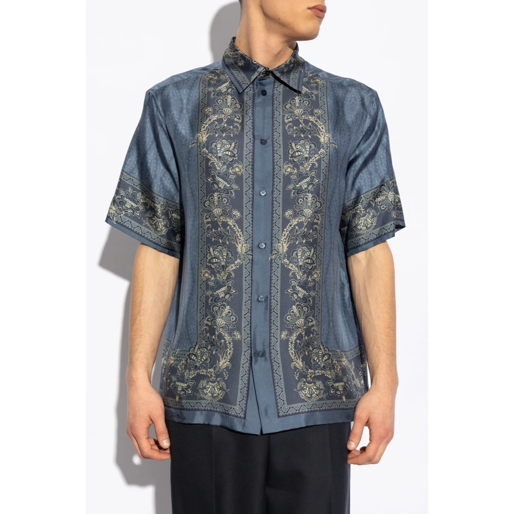 ETRO Zijden shirt met print Blue Heren