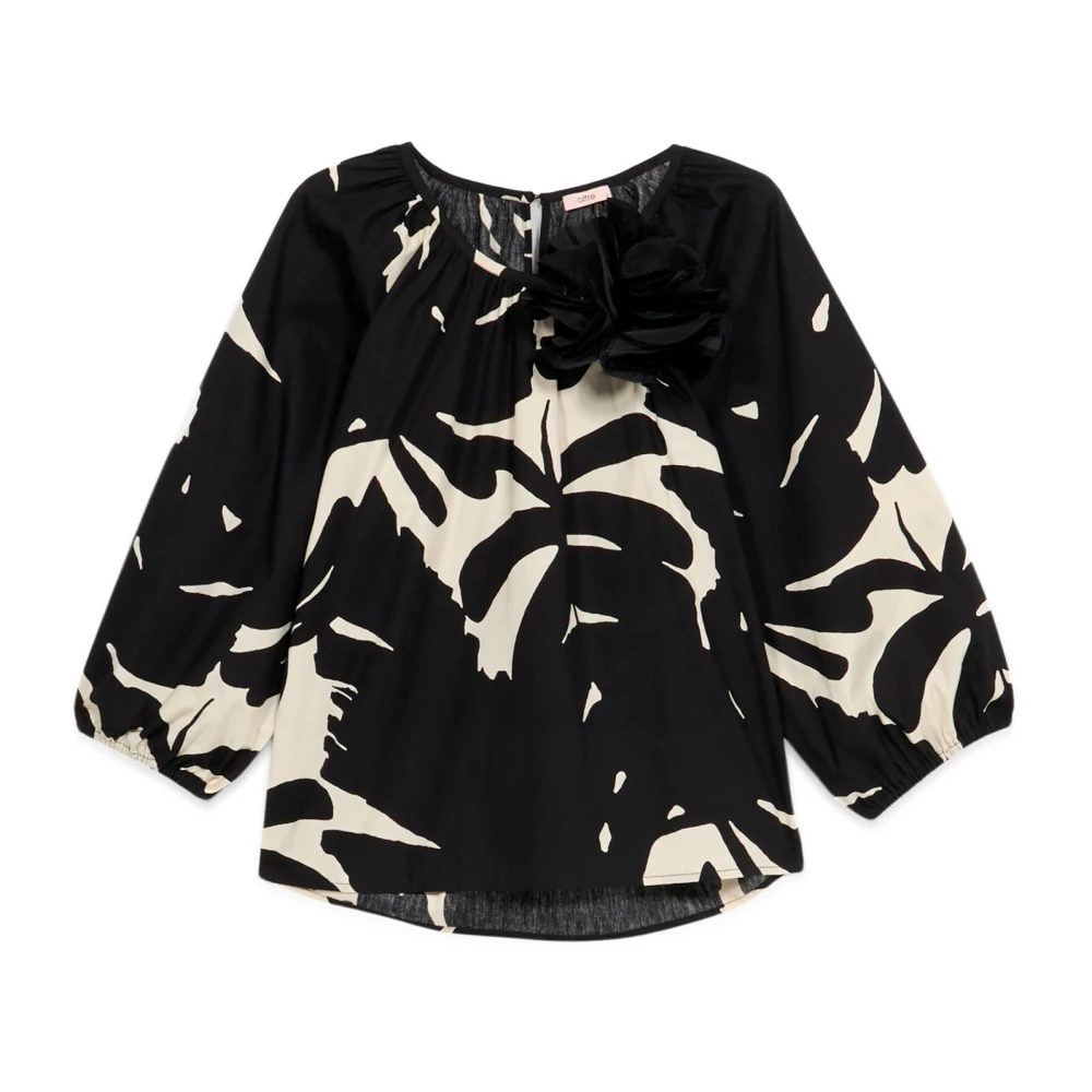 Oltre Bloemenkatoenen blouse met broche Multicolor Dames