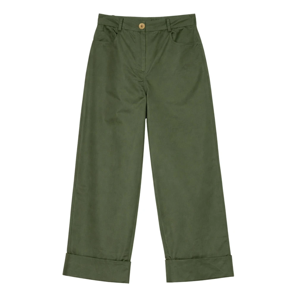 Twinset Vrouw Groente Broeken Dames, Groen, M, Katoen, Wijde Broek