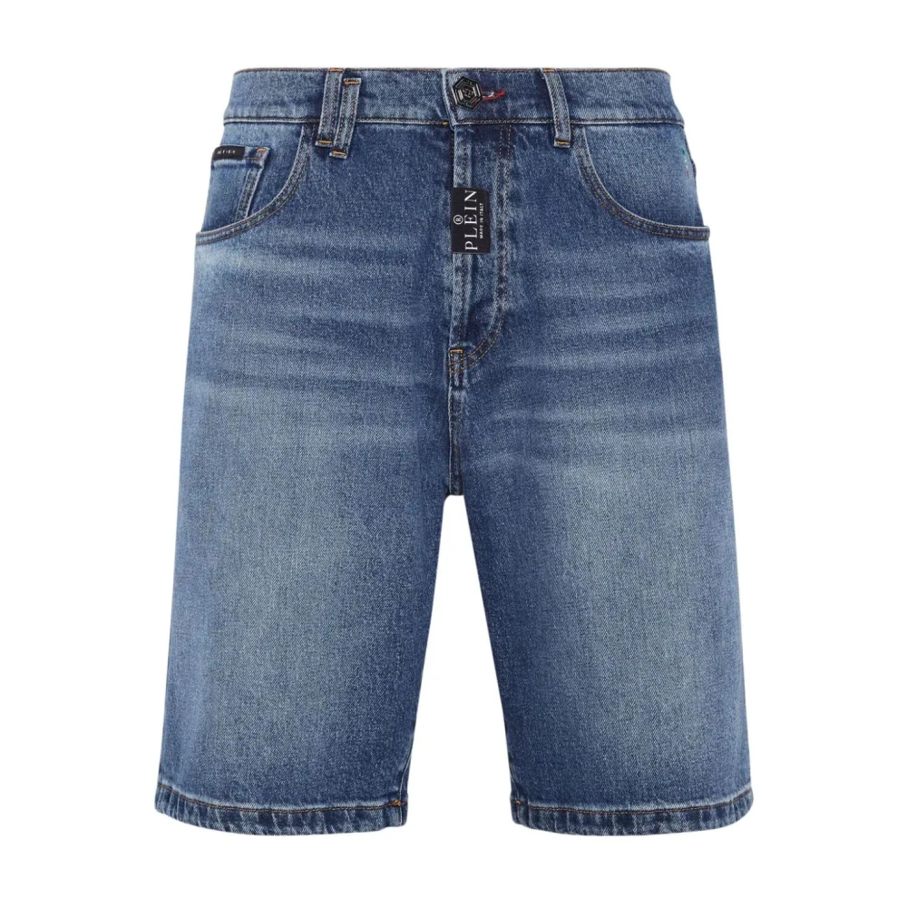 Philipp Plein Blauwe Denim Shorts voor Mannen Blue Heren