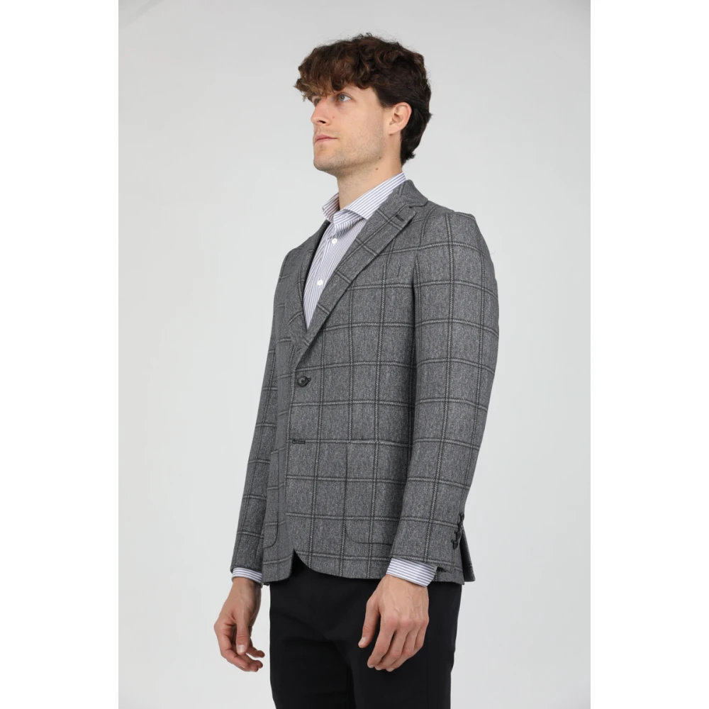 Circolo 1901 Enkellange jas met ruitpatroon in pluche stof Blue Heren