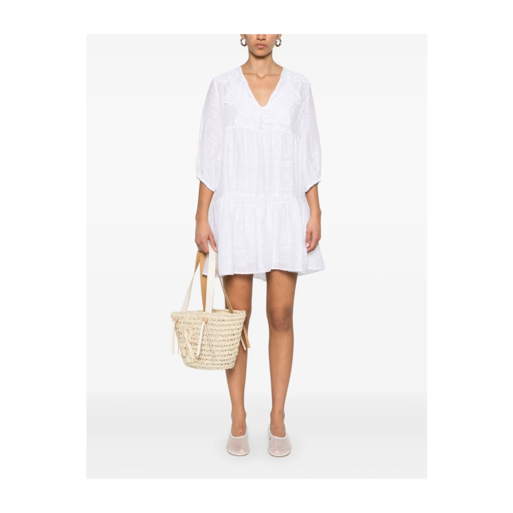 Ermanno Scervino Witte Jurk met Wijd Uitlopende Zoom en Elastische Manchetten White Dames