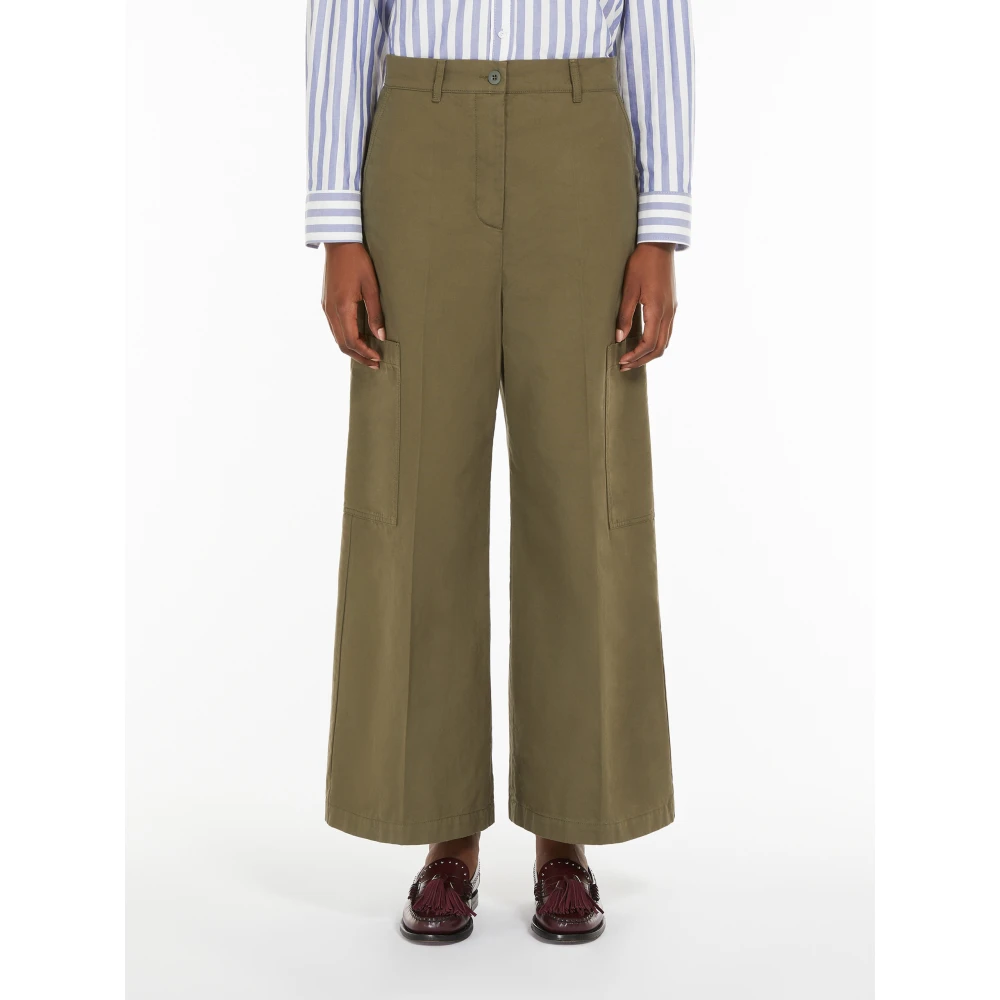 Max Mara Weekend Canvas Katoenen Broek Green Dames