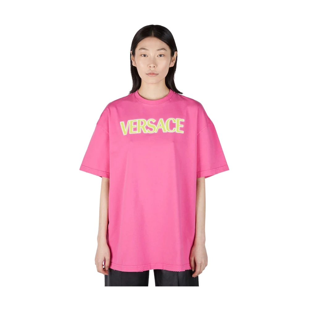 Versace Logo Print T-Shirt Pink, Dam