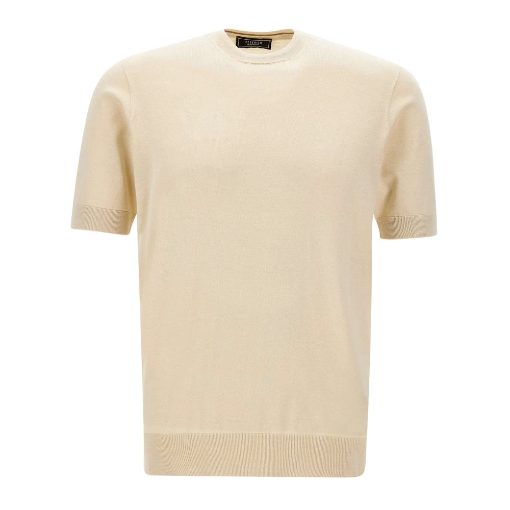 PESERICO Roomkatoen Zijde T-shirt Ronde Hals Beige Heren