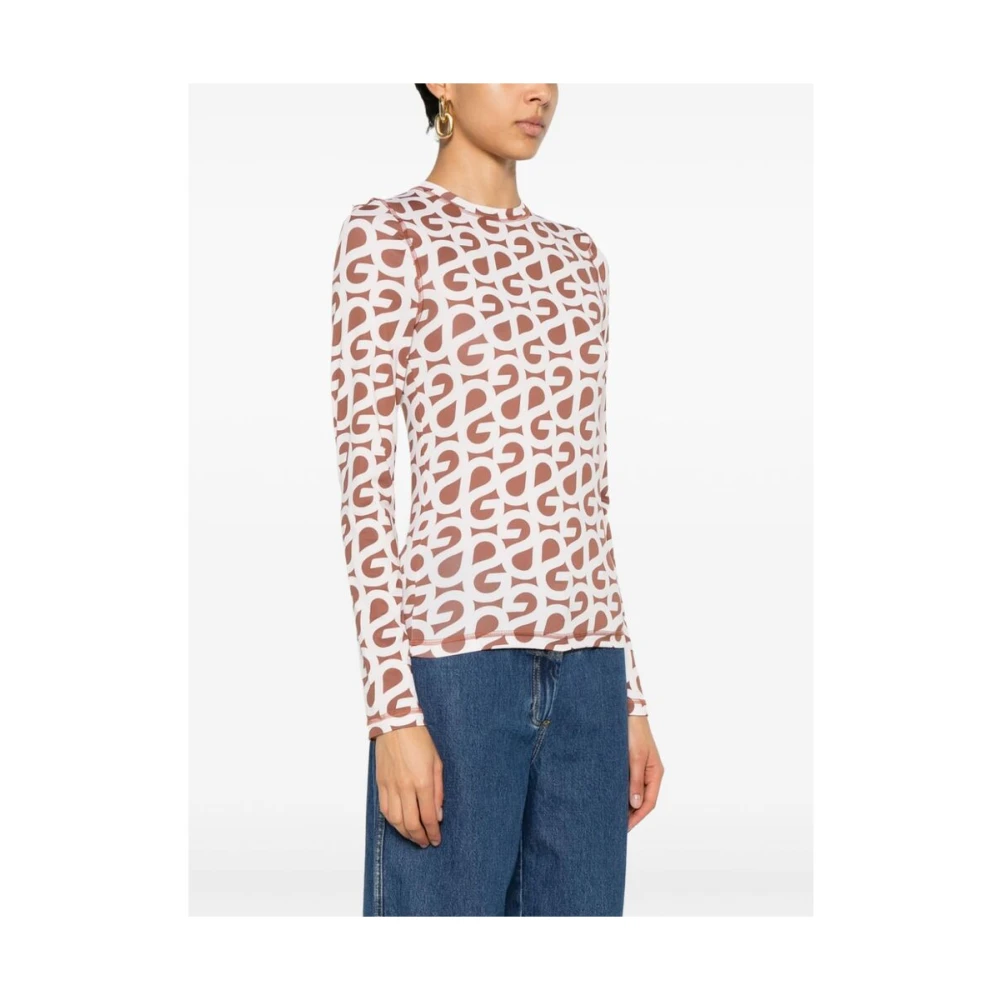 Stine Goya Geometrische Logo Print Crew Neck Sweater Brown Dames