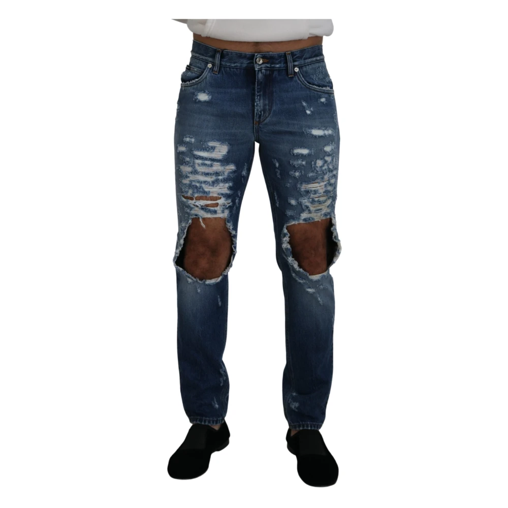 Dolce & Gabbana Men's Blue Tattered Denim Jeans
