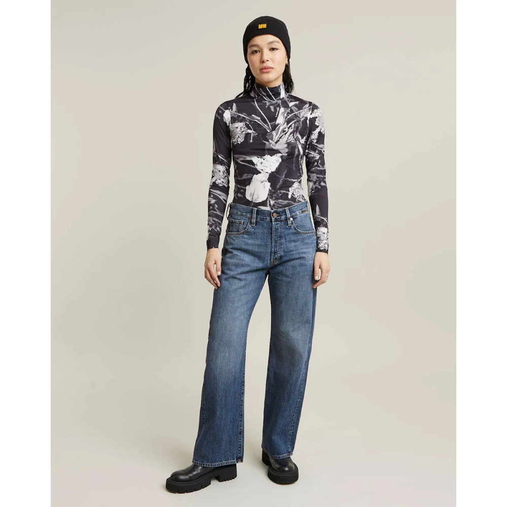 G-Star Gedrukte Mock Slim Lange Mouw Top Black Dames