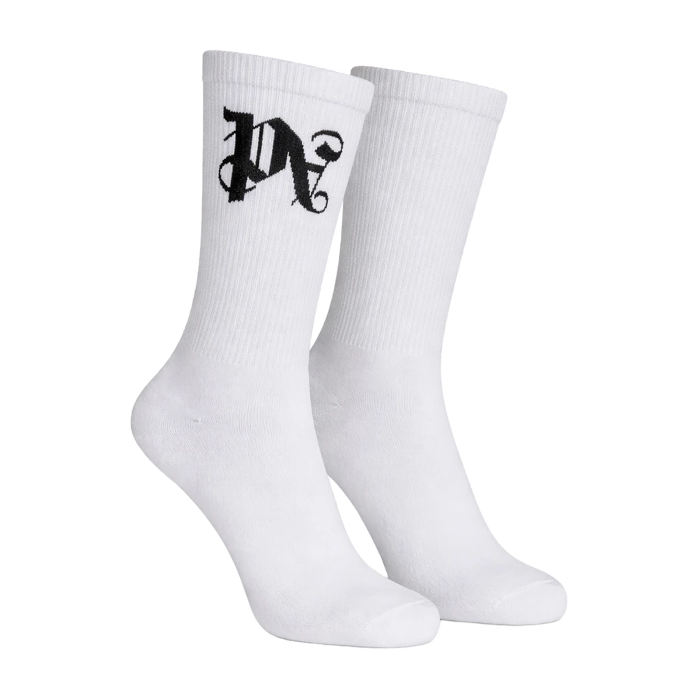 Palm Angels Men's White Monogram Socks - Socks - M - Underwear