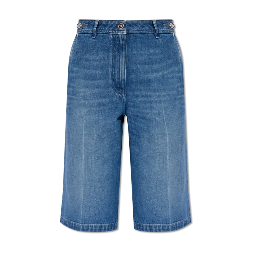 Versace Denim plooi-voorkant shorts Blue Dames