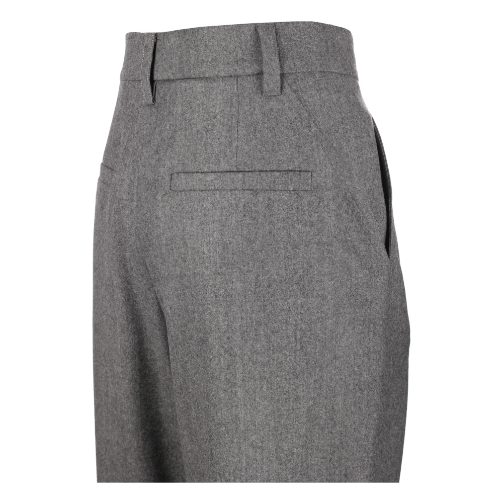 BRUNELLO CUCINELLI Oversized Grijze Wollen Broek Gray Dames