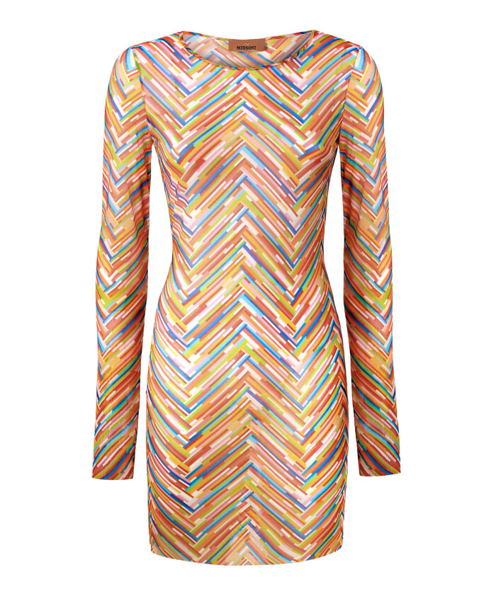 robe-longue-en-tulle-a-manches-longues-chevron-multicolore