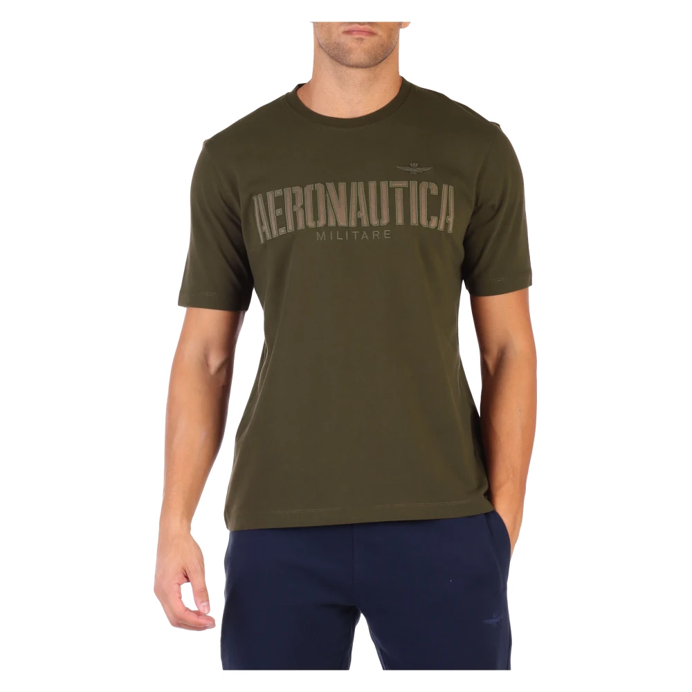 Aeronautica militare Geborduurd Logo Katoenen T-shirt Green Heren