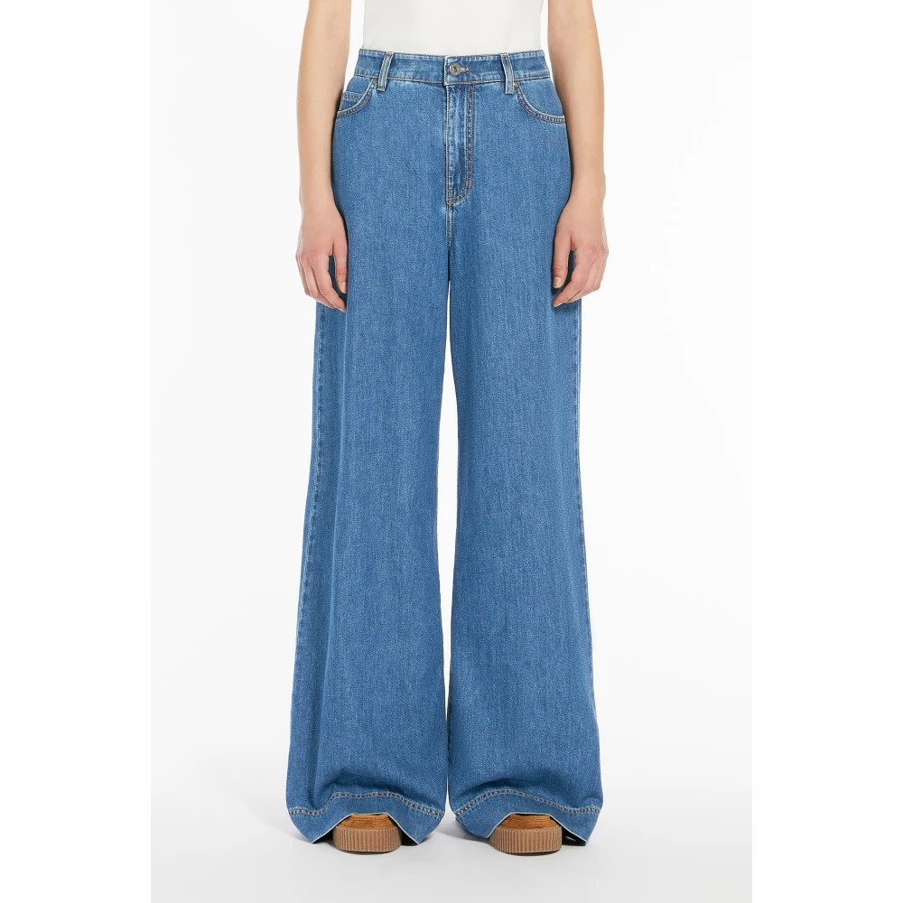 Max Mara Weekend Blauwe Denim Wijde Silhouet Riem Jurk Blue Dames