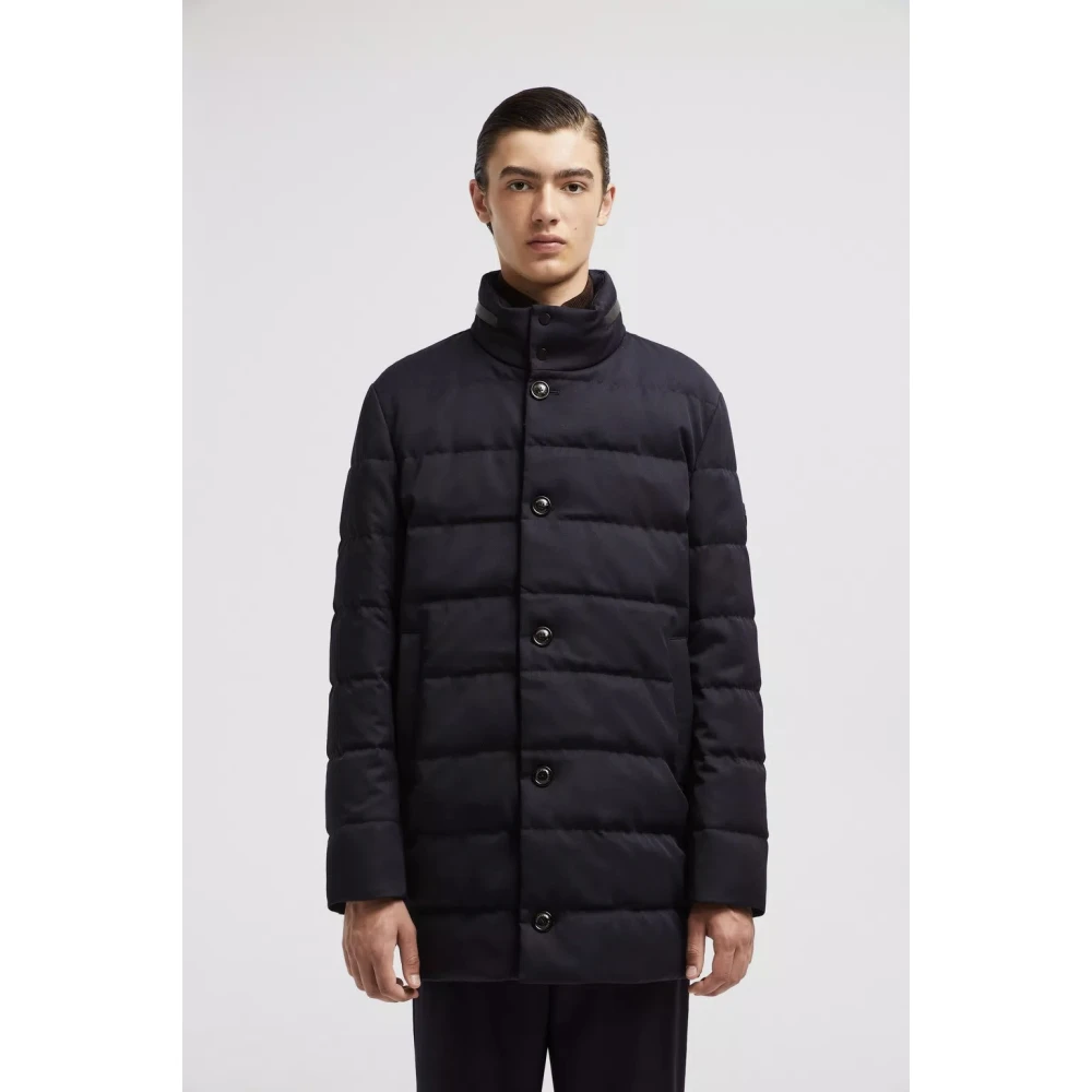 Moncler Nachtblauwe Wol Lange Donsjas Blue Heren