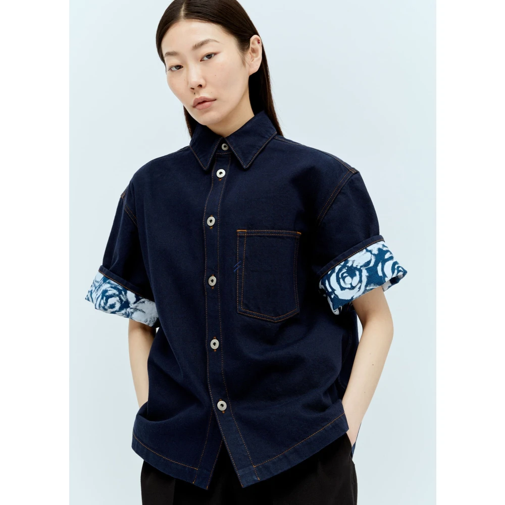 Burberry Denim Shirt met Rozenprint Blue Dames