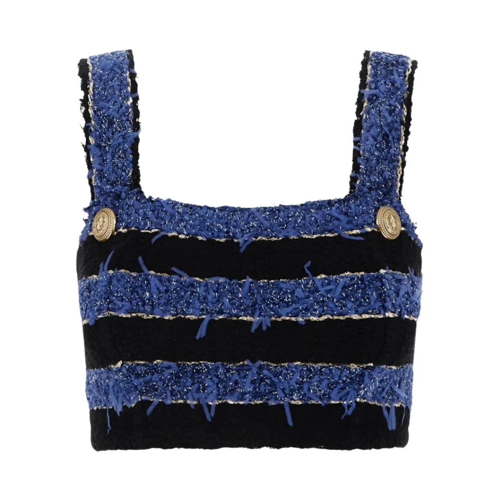 Balmain Gestreepte Tweed Crop Top Blue Dames