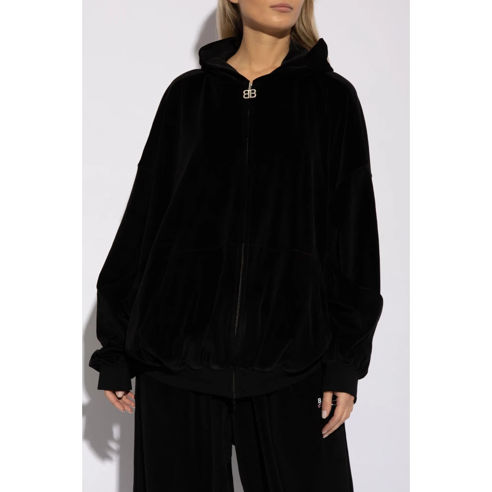 Balenciaga Velours hoodie met logo Black Dames