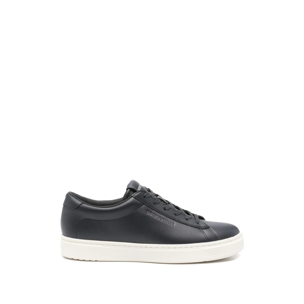 Emporio Armani Leren sneakers met mesh details Heren Schoenen Blauw