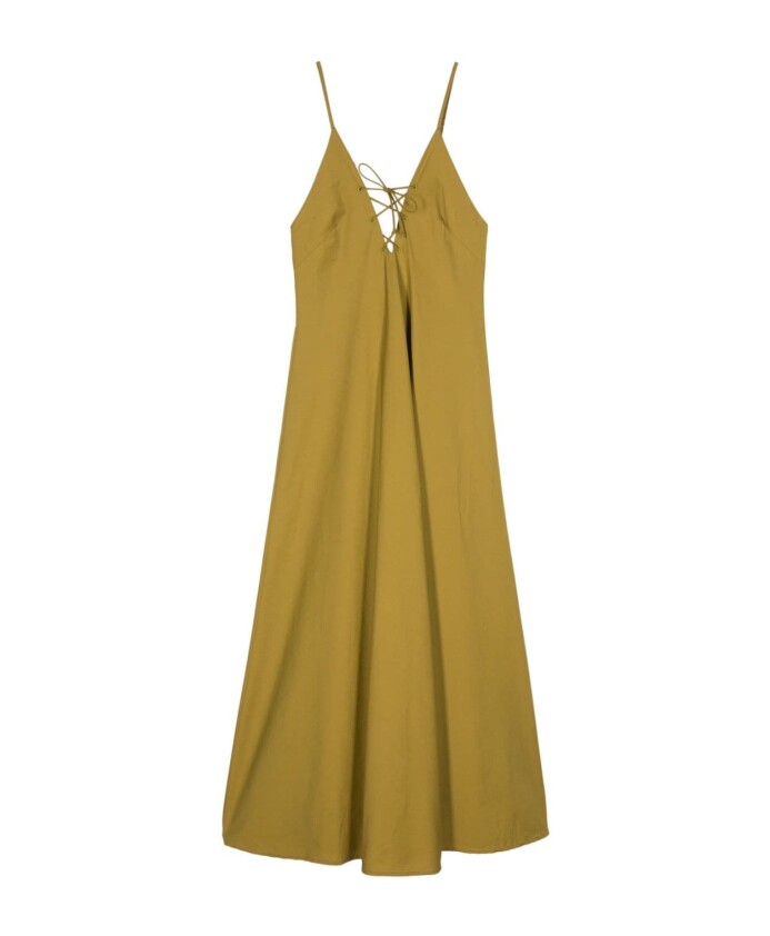 khaki-poplin-v-neck-dress
