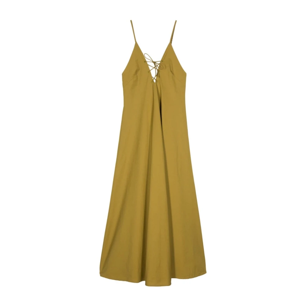 Forte Khaki Poplin V-hals Jurk Green Dames