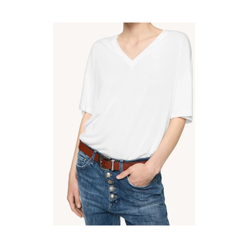 Dondup V-hals Jersey T-shirt White Dames