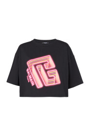 Kurzes T-Shirt mit Neon-Print