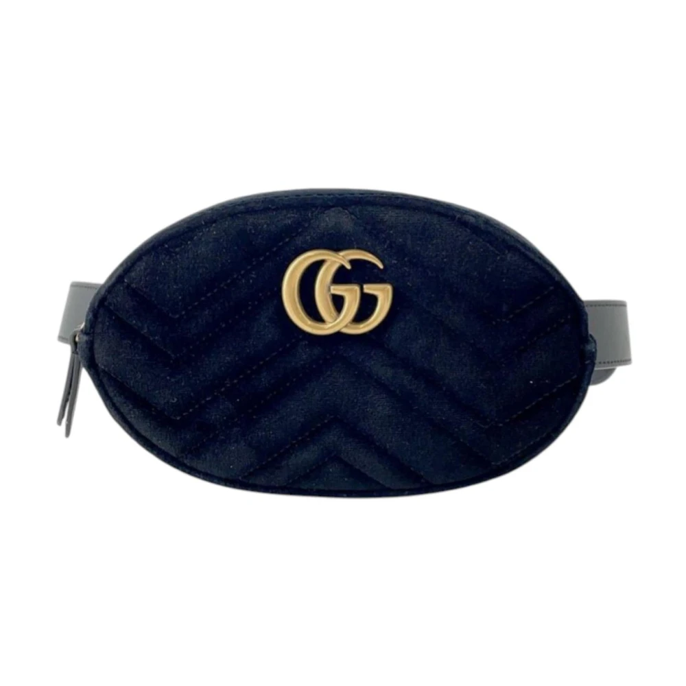 Gucci Vintage Women's Black Pre-Owned Gg Marmont Quilted Velvet Belt Bag