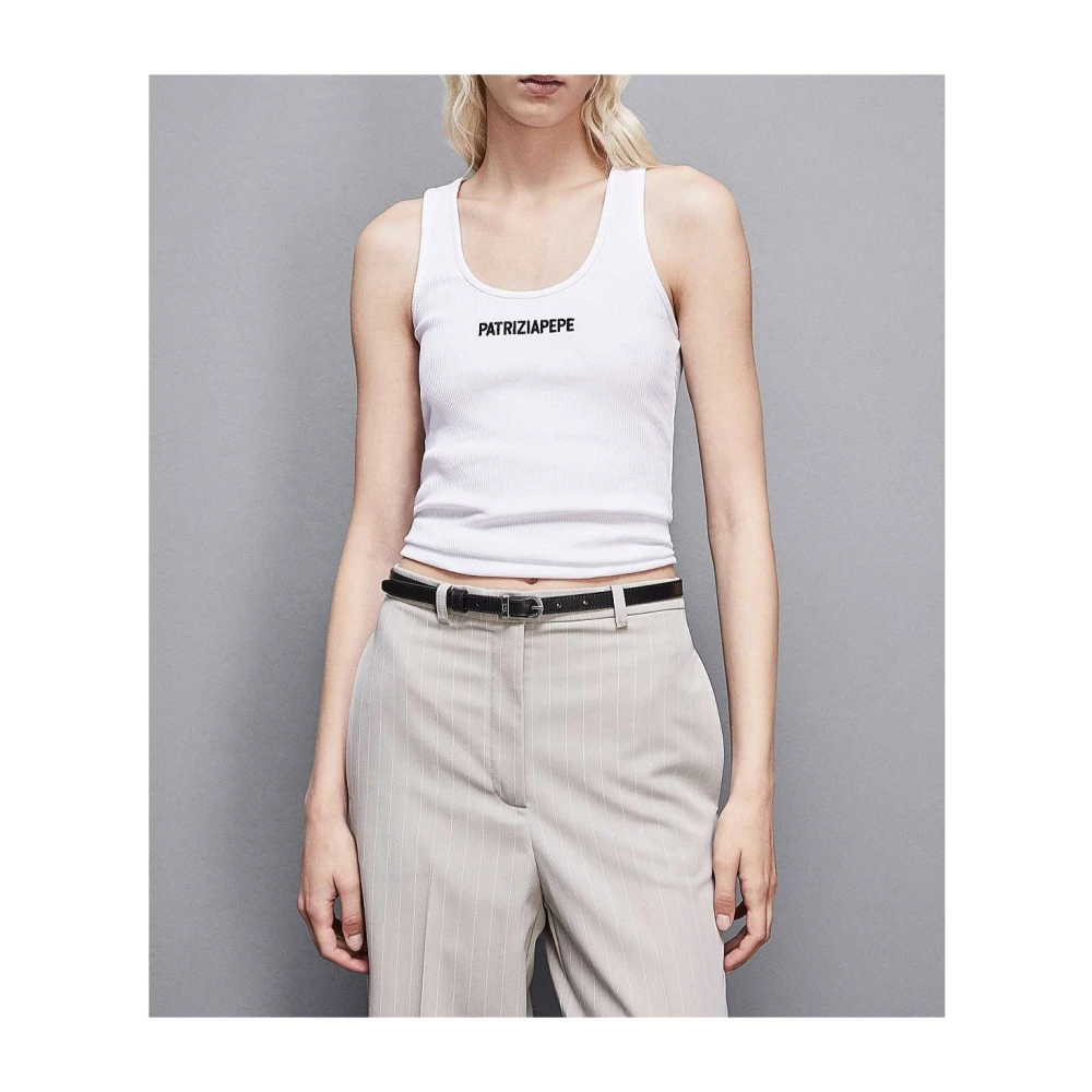 PATRIZIA PEPE Essentiële Ribtop in Costina Stijl White Dames