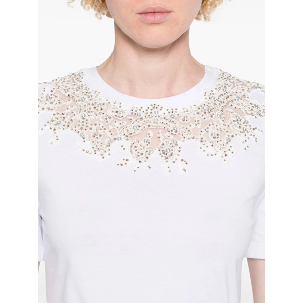 Ermanno Scervino Kristal Kant T-shirt met Tule Panelen White Dames