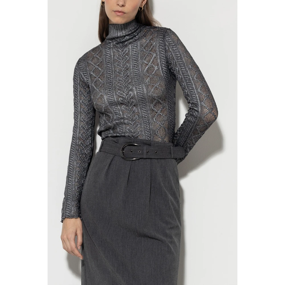 LUISA CERANO Kanten colshirt met metallic afwerking Gray Dames
