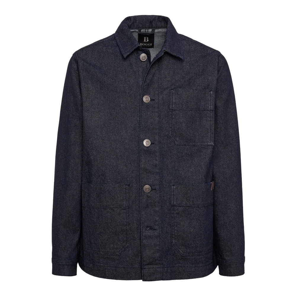 Boggi Milano Work Shirt Jacket in Denim Blue Heren